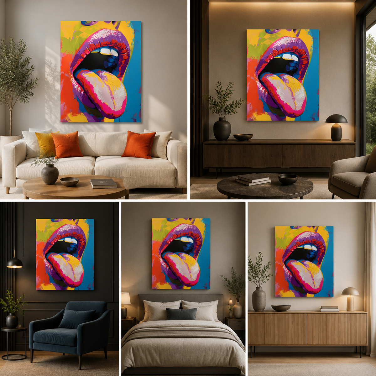 Pop Art Lips Canvas Painting Frame – Colorful Modern Abstract Canvas Wall Art Painting Frame for Living Room Wall Decor