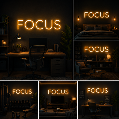 Focus Custom Neon Sign Board | Motivational Word Neon Light | Custom Neon Light | Neon Sign Board Customised (20 By 10 Inches)
