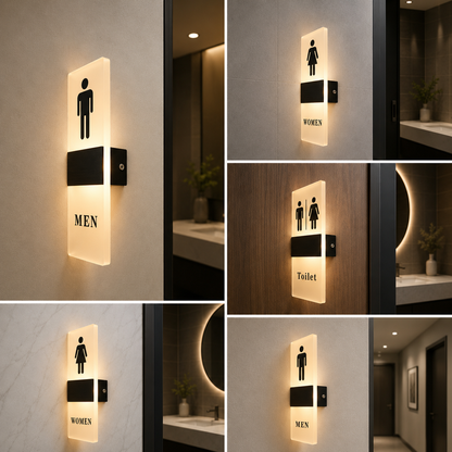 Illuminated Restroom Wall Sign | LED Men Women Toilet Direction Light