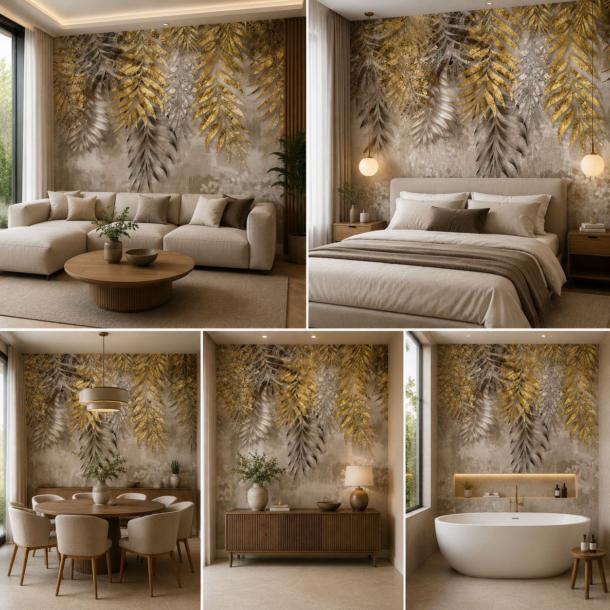 Golden Leaves Wallpaper for Living Room Wall Decor
