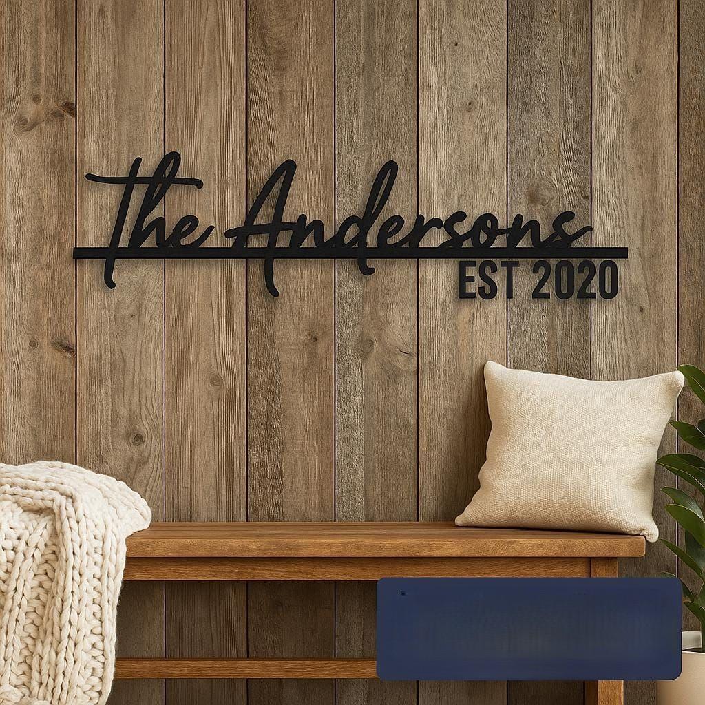 Personalised Family Name Metal Wall Sign with Custom Surname and Established Year