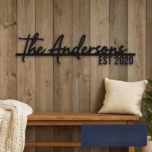 Personalised Family Name Metal Wall Sign with Custom Surname and Established Year