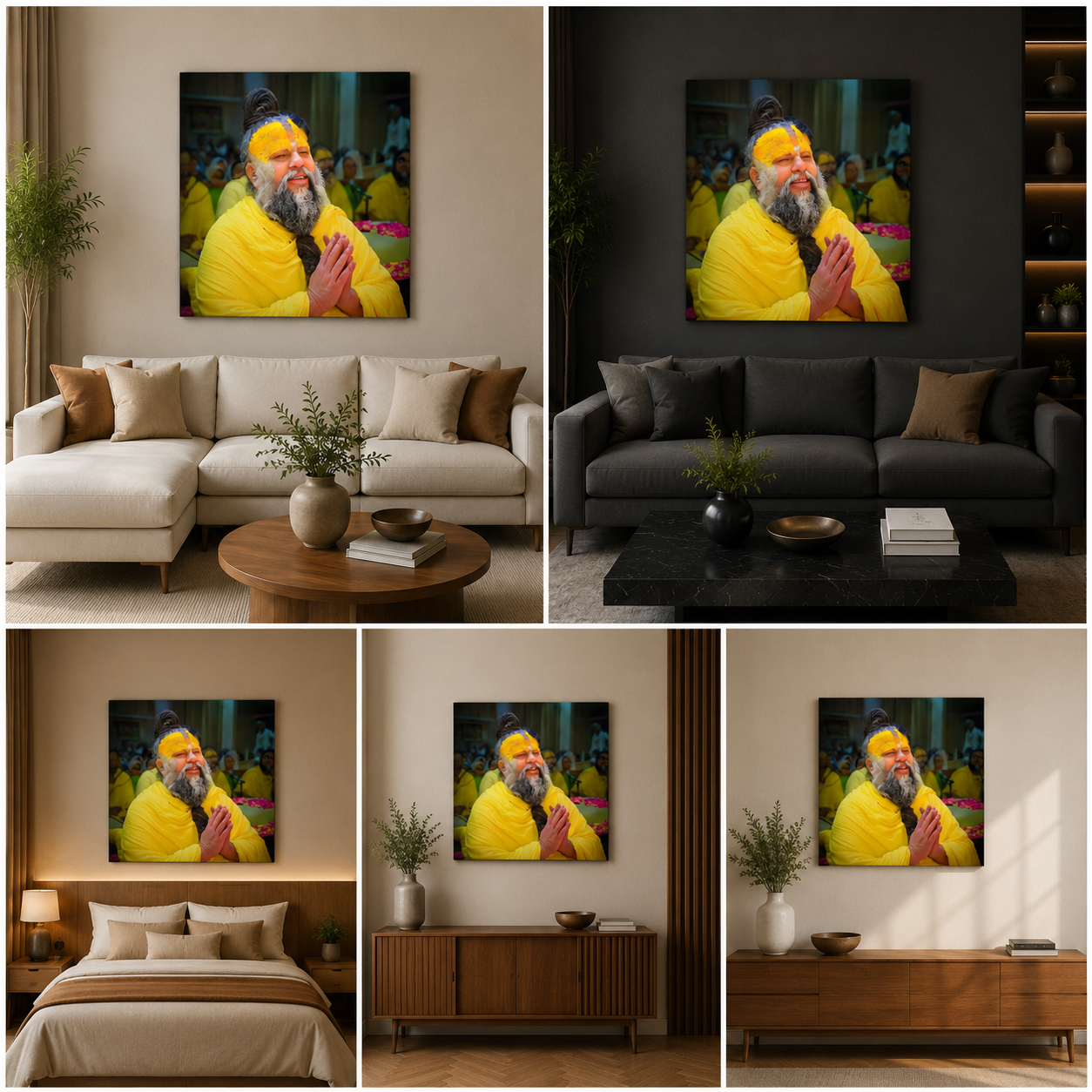 Premanand Maharaj Blessing Canvas Painting – Devotional Portrait Wall Art Canvas Painting Frame for Living Room