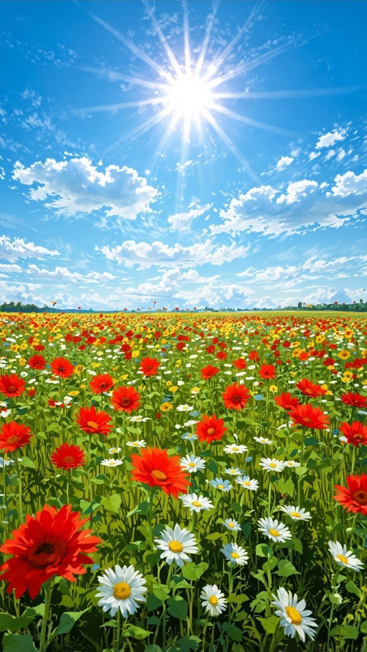 Red Poppy Flower Field Sky Ceiling Panel for Modern Living Room False Ceiling Decor