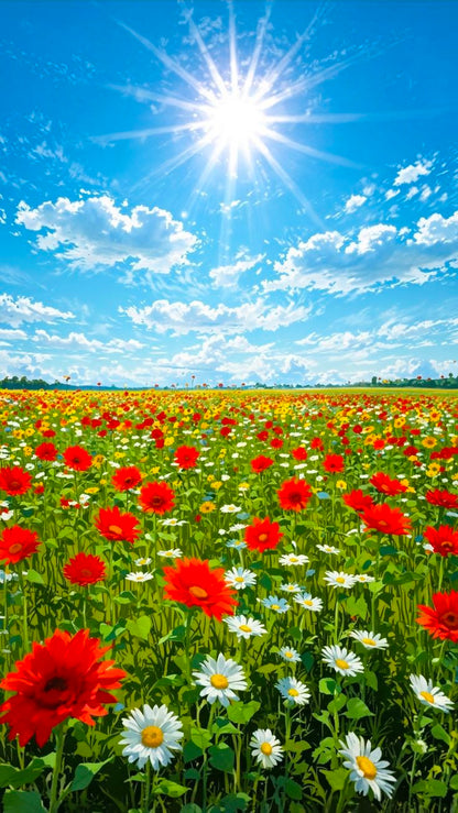 Red Poppy Flower Field Sky Ceiling Panel for Modern Living Room False Ceiling Decor