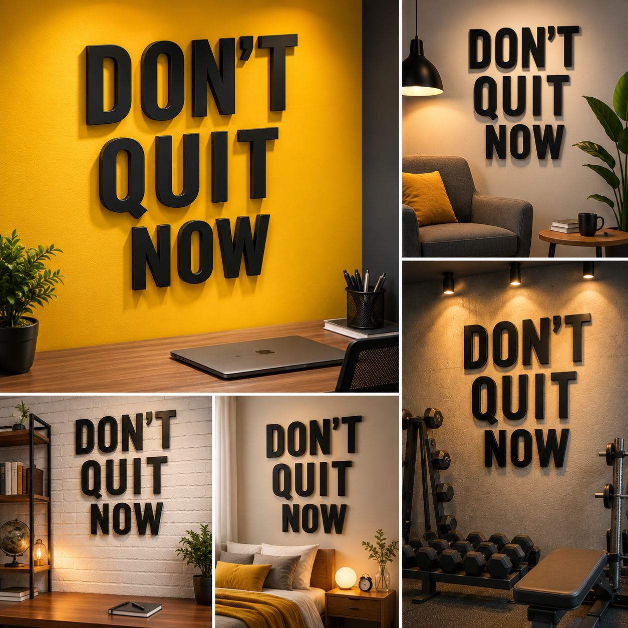 Don’t Quit Now Wall Art – Bold Motivational Office & Gym Decor | 3D Typography Success Wall Design