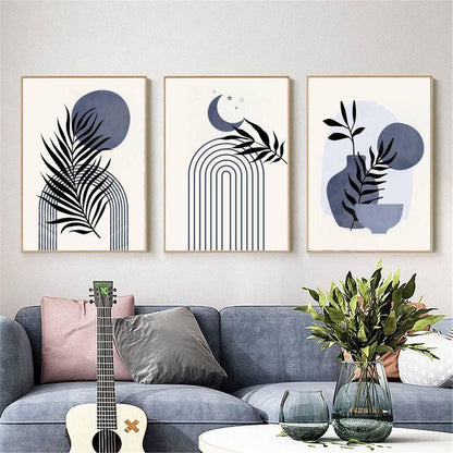 Modern abstract leaf canvas wall décor set with geometric artwork for living room and office