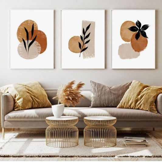 Premium neutral botanical canvas painting featuring abstract leaf artwork for living room and office