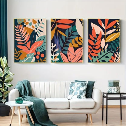 Premium abstract botanical canvas painting with vibrant tropical foliage for living room and office walls