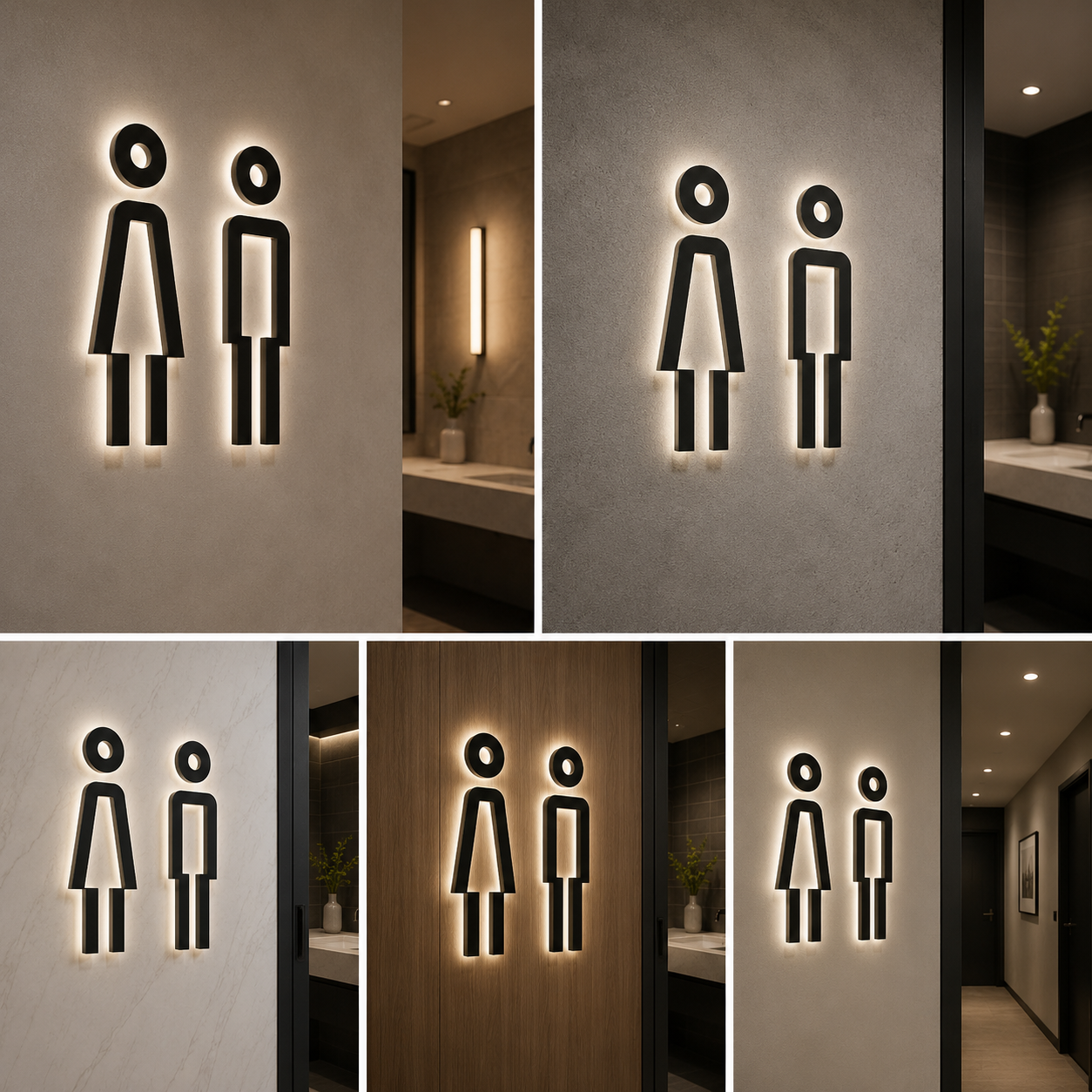 LED Backlit Restroom Sign | Illuminated Men Women Toilet Wall Signage | Modern Glow Washroom Marker