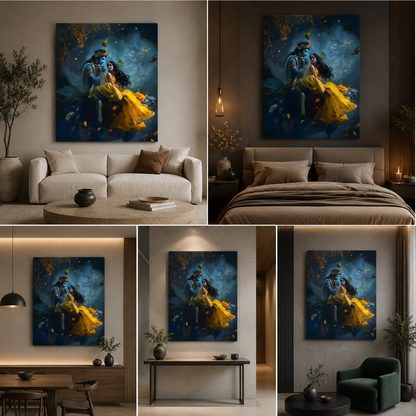 Radha Krishna Romantic Canvas Painting Frame | Divine Love Wall Art for Living Room Decor