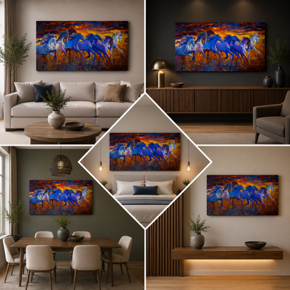 Seven Running Horses Vastu Painting Canvas Wall Frame