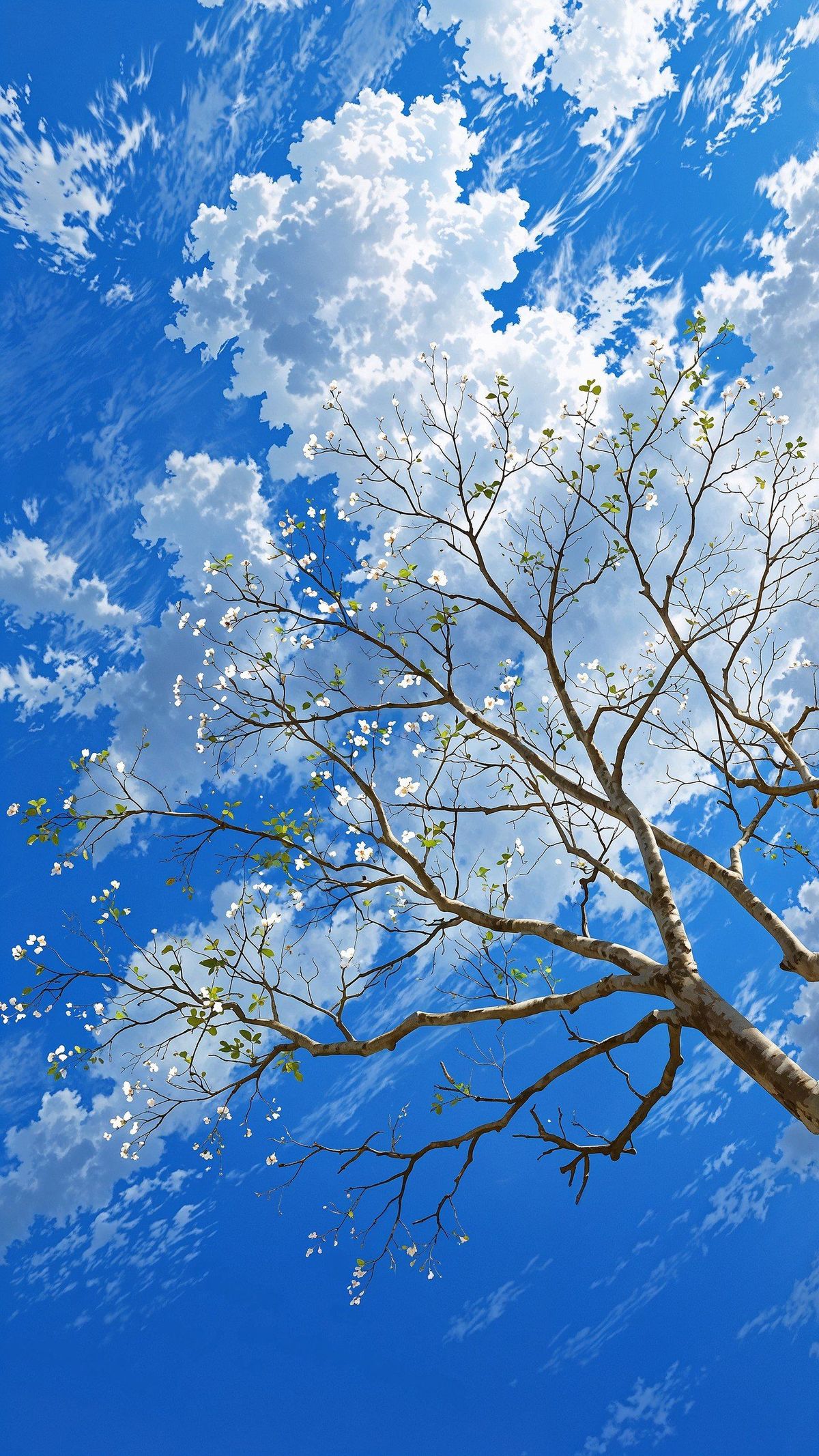 3D Blue Sky Tree Branch Ceiling Design with Clouds for Luxury Homes & Modern Offices