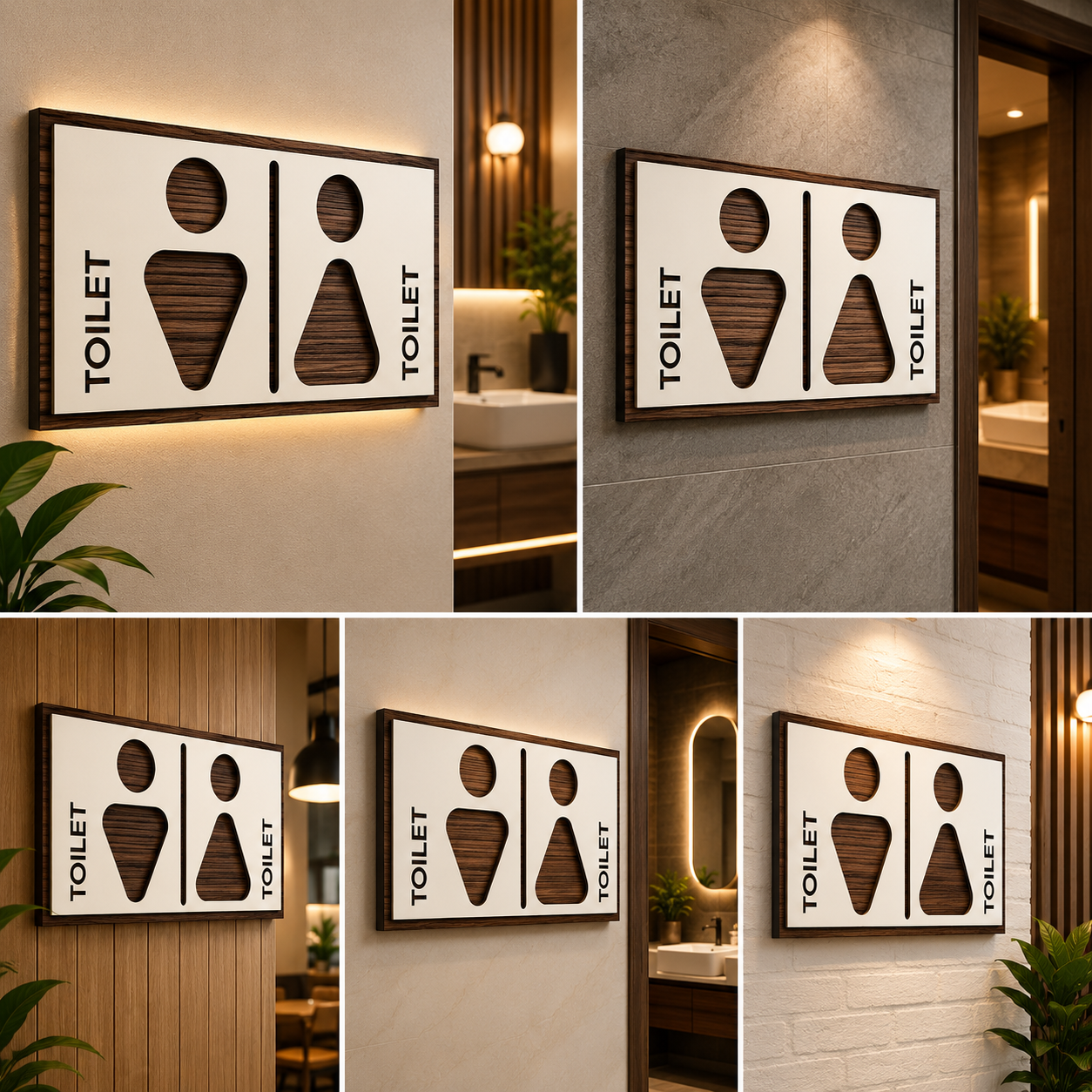 Modern Wooden Toilet Sign Board | Male Female Washroom Door Plaque | Decorative Restroom Signage for Cafe Office Hotel