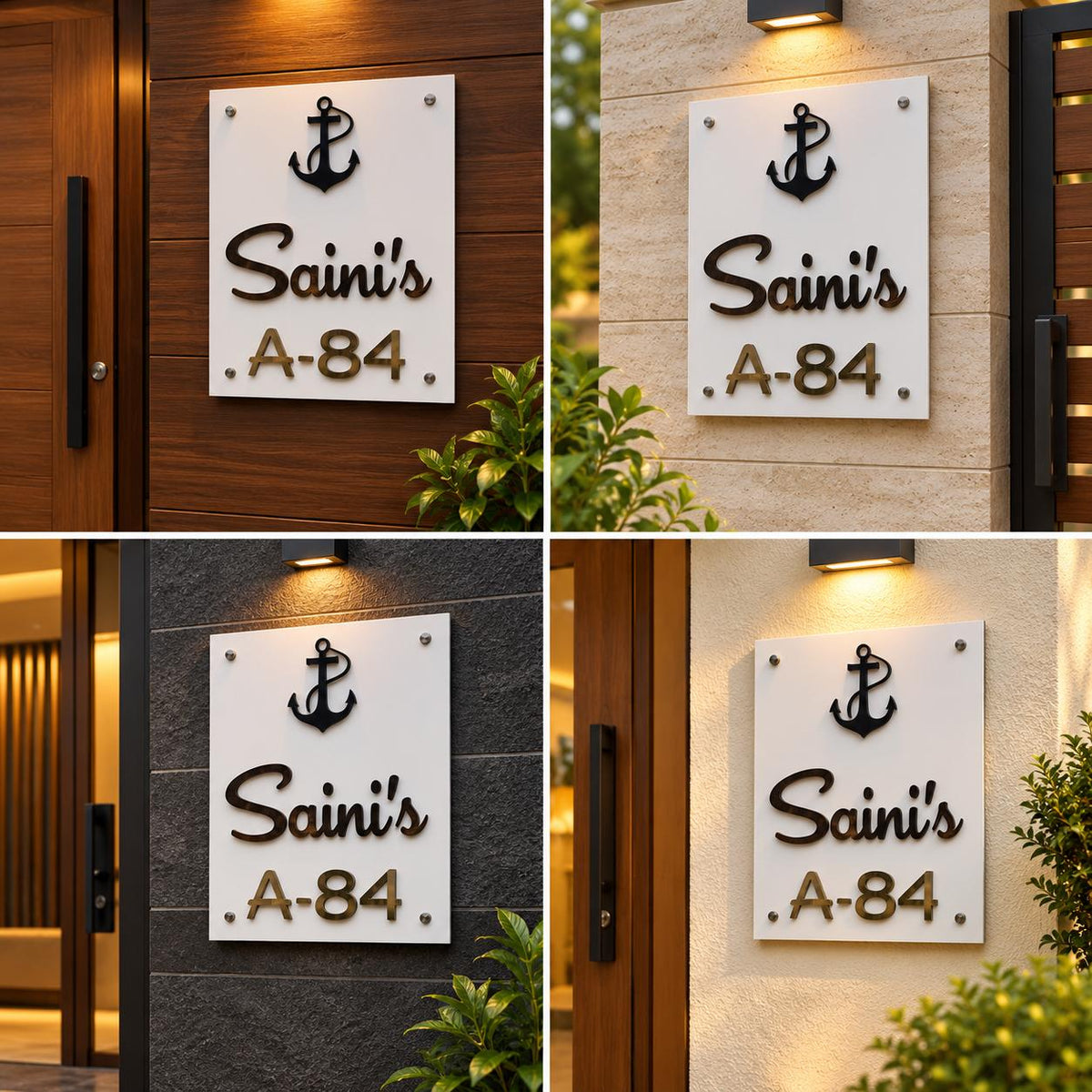 Custom 3D Metal House Name Plate with Anchor Symbol, Personalised Name and Flat Number