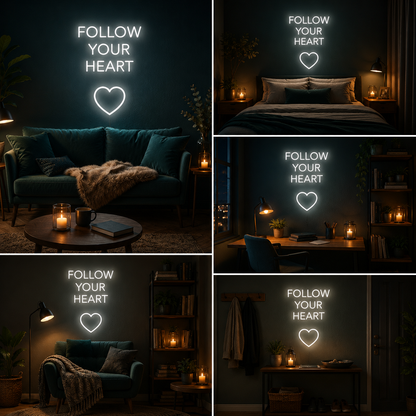 Follow Your Heart Neon Sign Board | LED Motivational Neon Light Decor (15 x 24 inches)