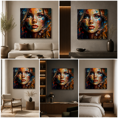 Abstract Woman Portrait Canvas Painting Frame – Modern Colorful Face Art Canvas Wall Painting Frame for Living Room Decor
