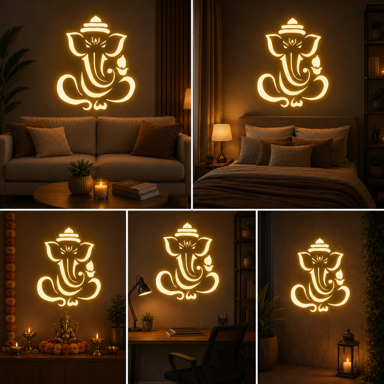 Ganpati Ji Lord Ganesha LED Acrylic Wall Decor for Living Room (12x18 In)