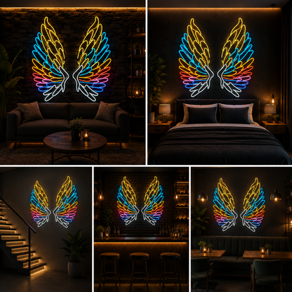 Multicolor Angel Wings Neon Sign Board | Custom Neon Light Wall Decor (48 x 48 Inches)