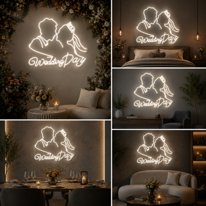 Wedding Day Couple Neon Sign Board | Custom Neon Light | LED Neon Light Name Plate for Wedding Decor