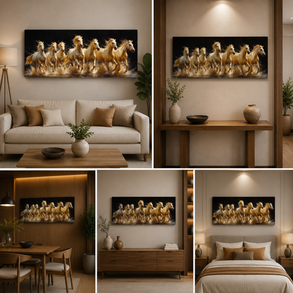 Seven White Running Horses Painting | Vastu Canvas Painting