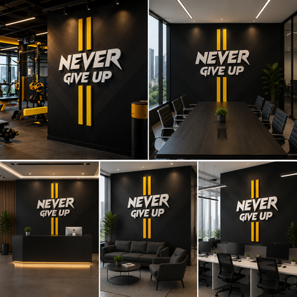 Never Give Up Acrylic Wall Sign – 3D Motivational Gym Wall Decor for Fitness Studio, Workout Space & Office Interiors