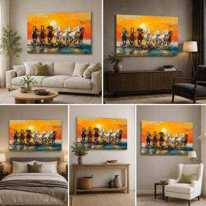 Seven Running Horses Painting | Vastu Canvas Painting