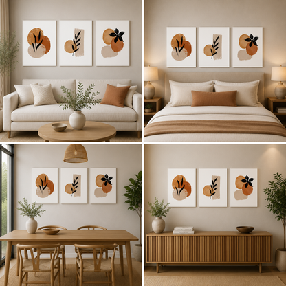 3-Piece Abstract Botanical Canvas Wall Art Set with Neutral Minimalist Leaf Design Decor