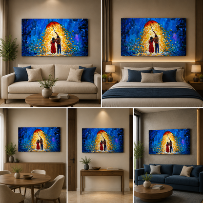 Romantic Couple Umbrella Wall Art Canvas – Love Rain Painting for Bedroom & Living Room Decor