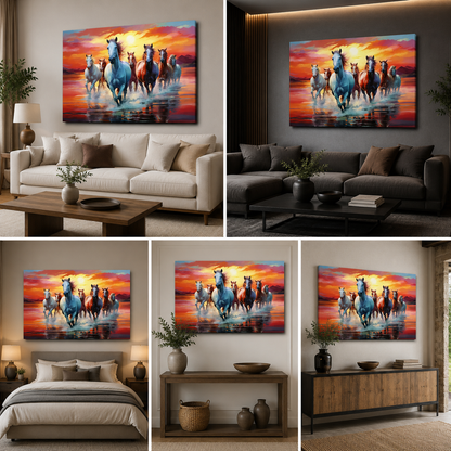 Seven Running Horses Painting | Vastu Canvas Painting