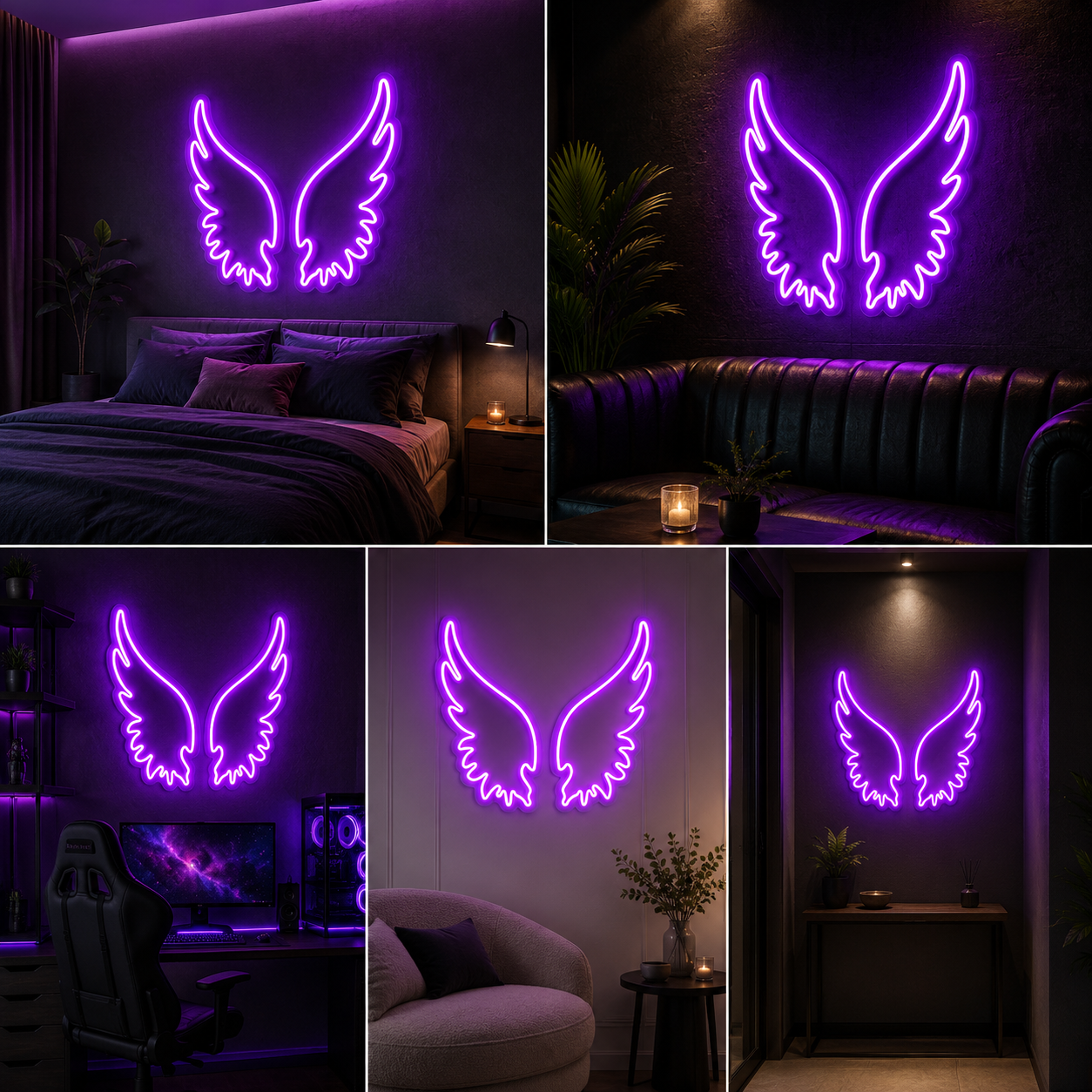 Angel Wings Neon Sign Board | Purple LED Custom Neon Light Wings Sign for Bedroom & Aesthetic Wall Decor (40x40 In)