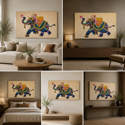 A Royal Elephant Madhubani Painting Frame for Wall Decor