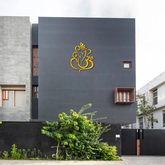 3D Metal Golden SS Lord  Ganesha Wall Decor for Building Facade 30 X 30 Inches