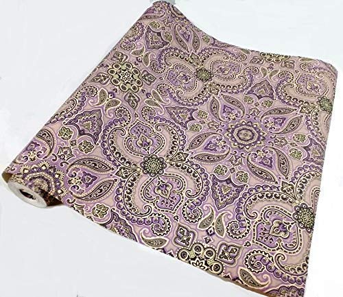 3D Modern Design Wallpaper, use as Wall Covering for Living Room, Living Room, Walls Grey Color Wallpaper (Roll 57 sq ft) Roll of fabric with a paisley pattern in purple and green on a white background