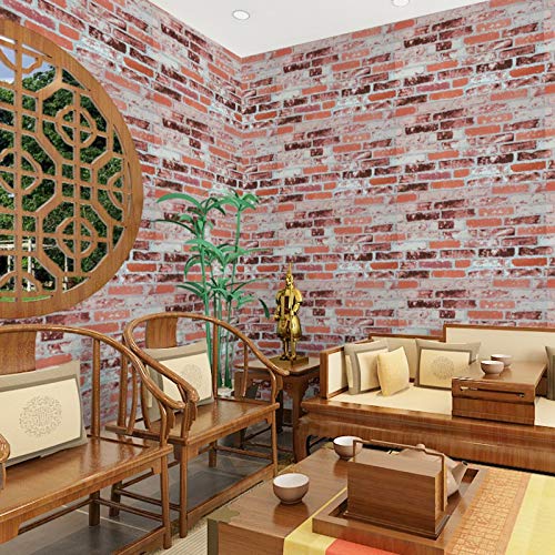 3D Wallpaper Brick Design Washable, 1 Roll/57 Sq Ft (53 X1000Cm) Living room with wooden furniture and brick wall