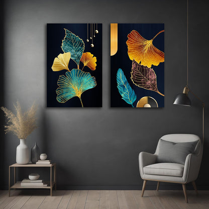 Abstract Gold Leaf Canvas Painting Wall Art – Large Size Frame (18 x 24 Inches Each Part)