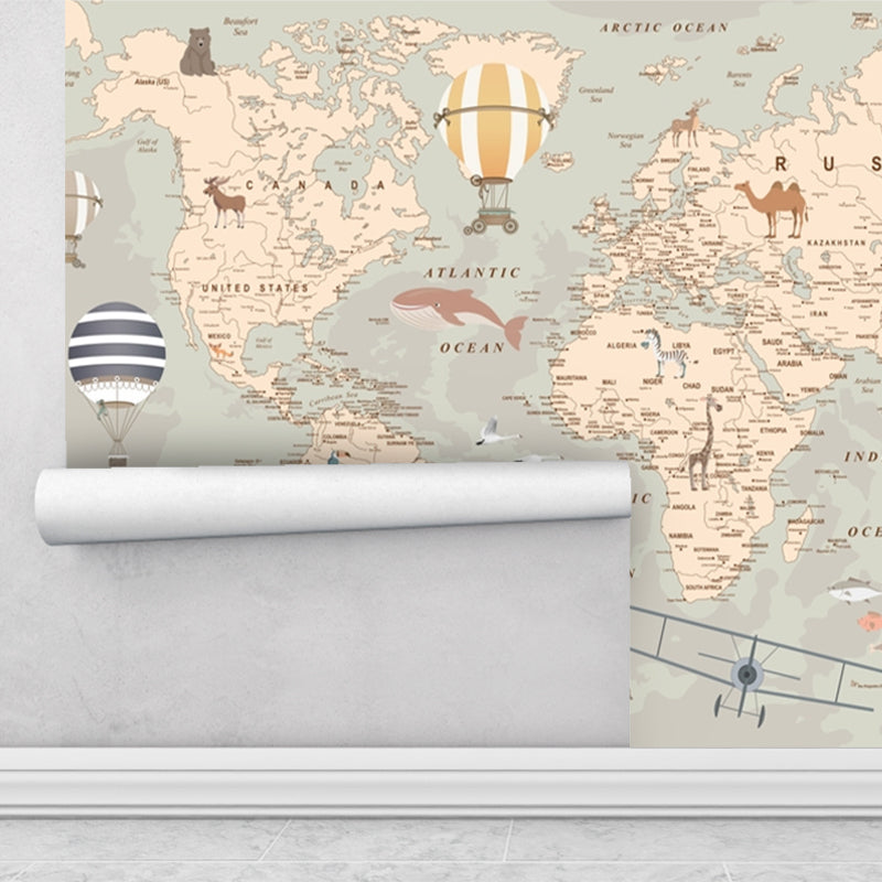 World Map Wallpaper for Kids Room Self Adhesive