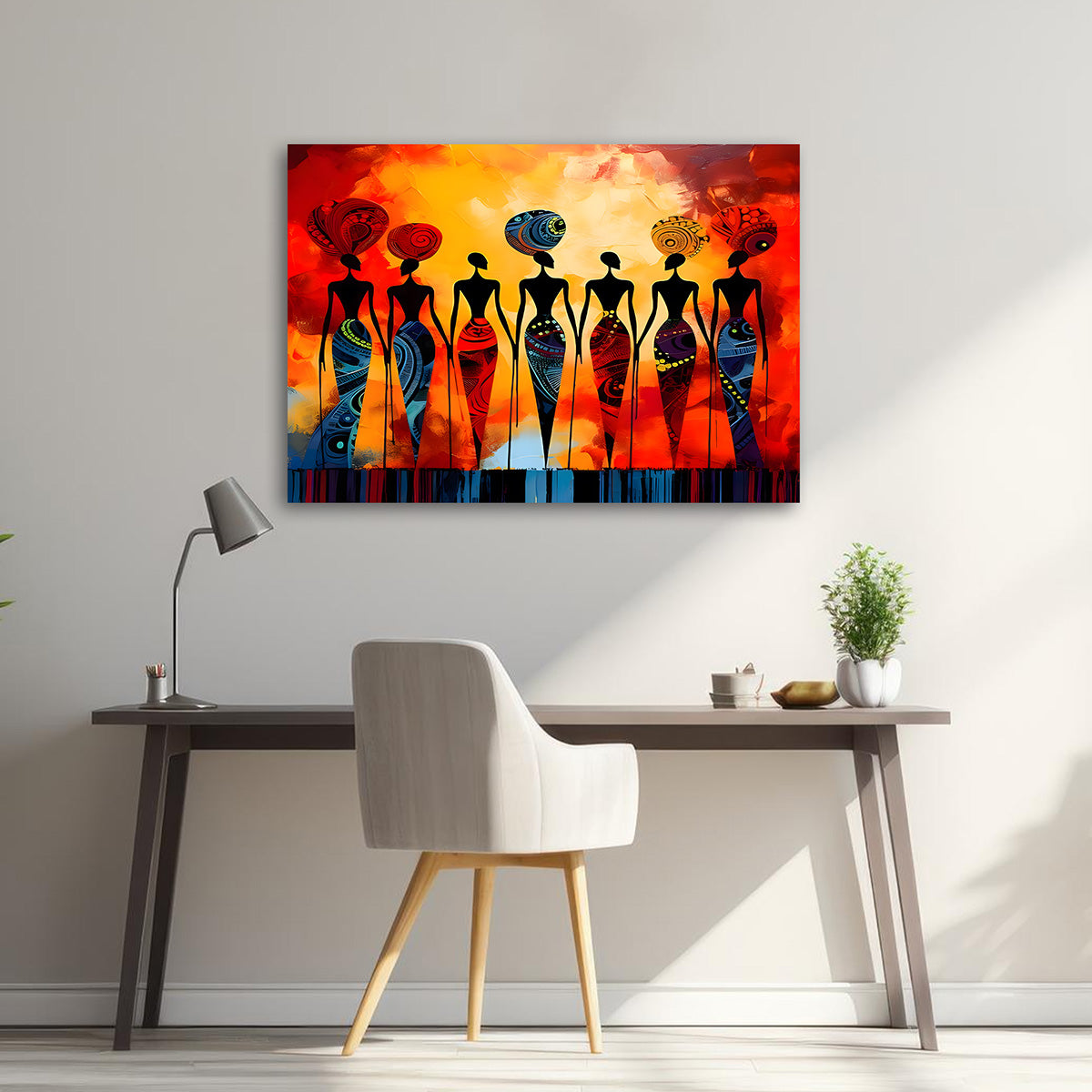 African Women Silhouette Wall Painting | Vibrant Tribal Canvas Art for Modern Home Decor