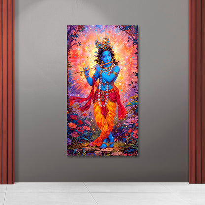 Lord Krishna Vibrant Canvas Painting Frame Colorful Spiritual Wall Decor for Living Room