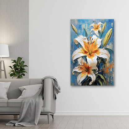 White Lily Flower Canvas Wall Painting | Modern Floral Art for Living Room & Home Decor