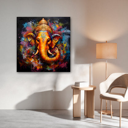 Lord Ganesha Abstract Wall Painting | Colorful Spiritual Canvas Art for Home Decor