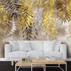Golden Leaves Wallpaper for Living Room Wall Decor