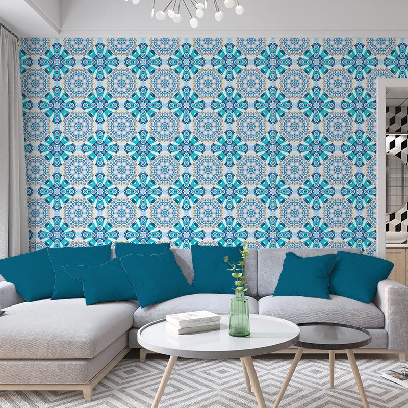 Blue Floral Pattern Wallpaper Self Adhesive for Bedroom