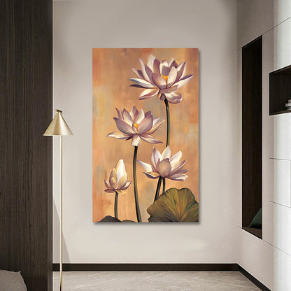 Modern Lotus Flower Wall Painting | Elegant Floral Canvas Art | Vertical Acrylic UV Printed Wall Decor for Living Room Bedroom