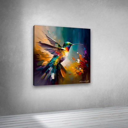 Canvas Painting Wall Frame | Modern Abstract Hummingbird in Flight | High-Texture Palette Knife Bird Portrait | Modern Wall Art Decors