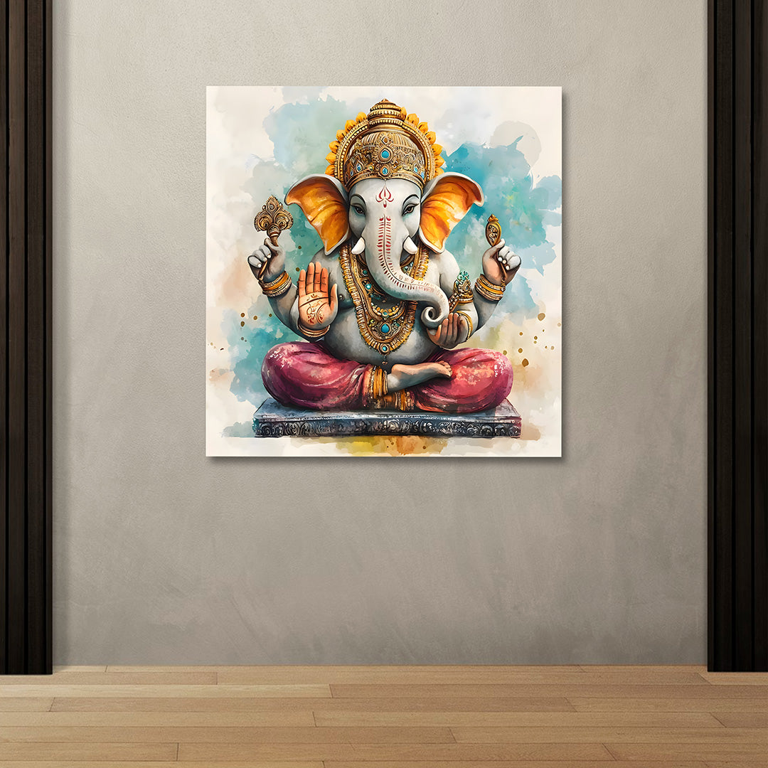 Lord Ganesha Canvas Wall Painting Frame | Modern Ganpati Canvas Wall Art for Living Room & Office Decor | Large Size Spiritual Painting for Home & Gifting