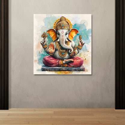 Lord Ganesha Canvas Wall Painting Frame | Modern Ganpati Canvas Wall Art for Living Room & Office Decor | Large Size Spiritual Painting for Home & Gifting