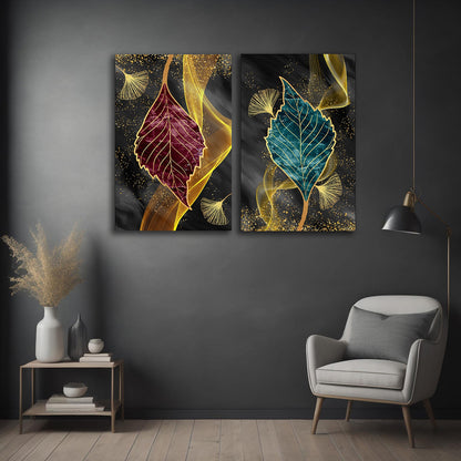 Abstract Gold Leaf Canvas Painting Wall Art Set – Large Size Frame (18 x 24 Inches Each Part)