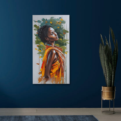 Elegant Tribal Woman Portrait Wall Painting | Modern Ethnic Canvas Art for Home Decor