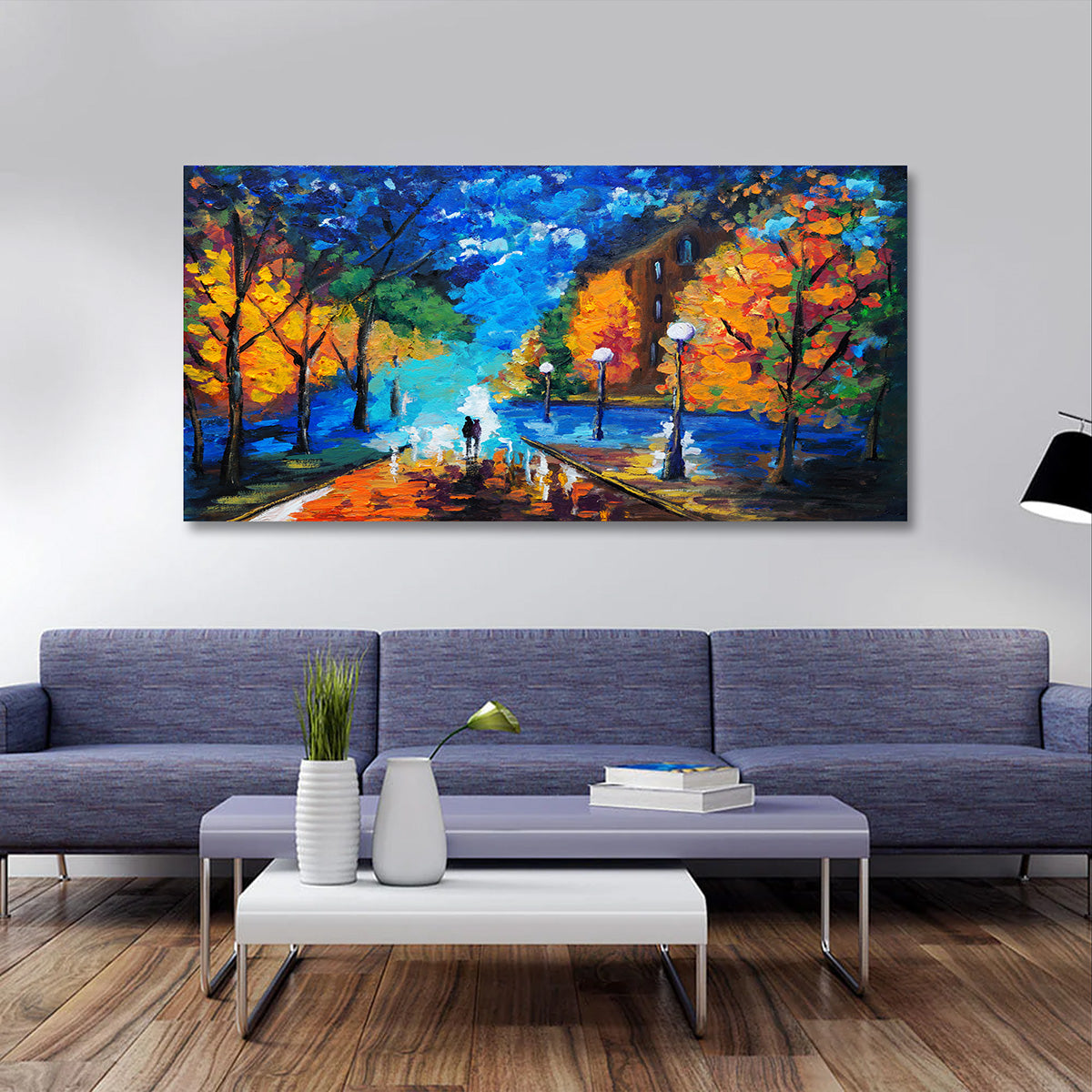 Colorful Night Park Landscape Canvas Wall Art Modern City Painting